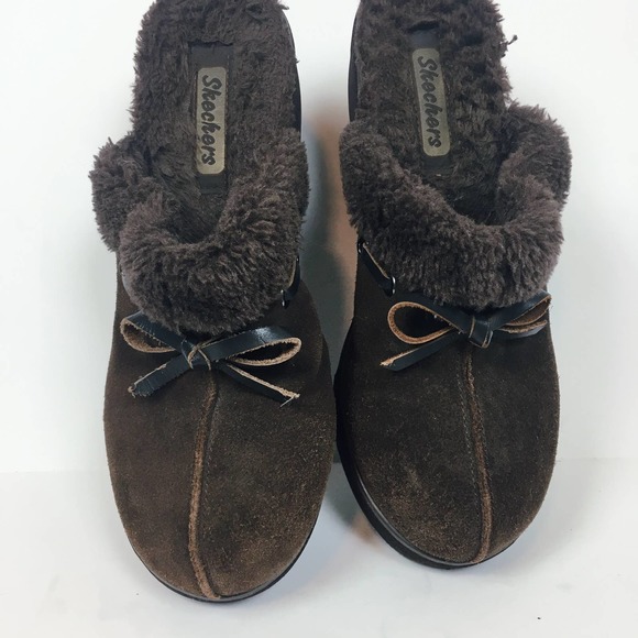 Skechers Faux Suede Heeled Mules Fuzzy Slip On - Picture 2 of 6